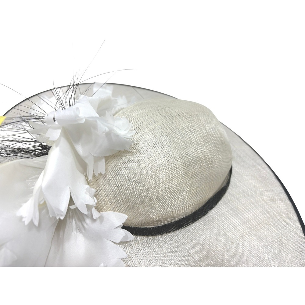 Nigel Rayment Fascinator Hat White Black Yellow Kentucky Derby Wedding - Picture 10 of 13